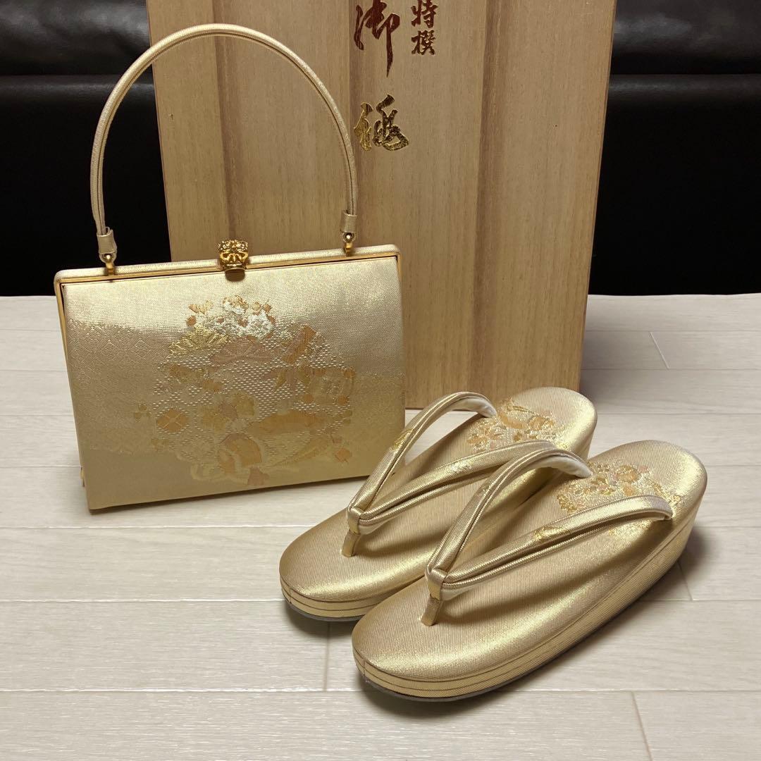 《美品・木箱付》東京胡蝶　草履バッグセット　正絹佐賀錦　フォーマル　二石草履