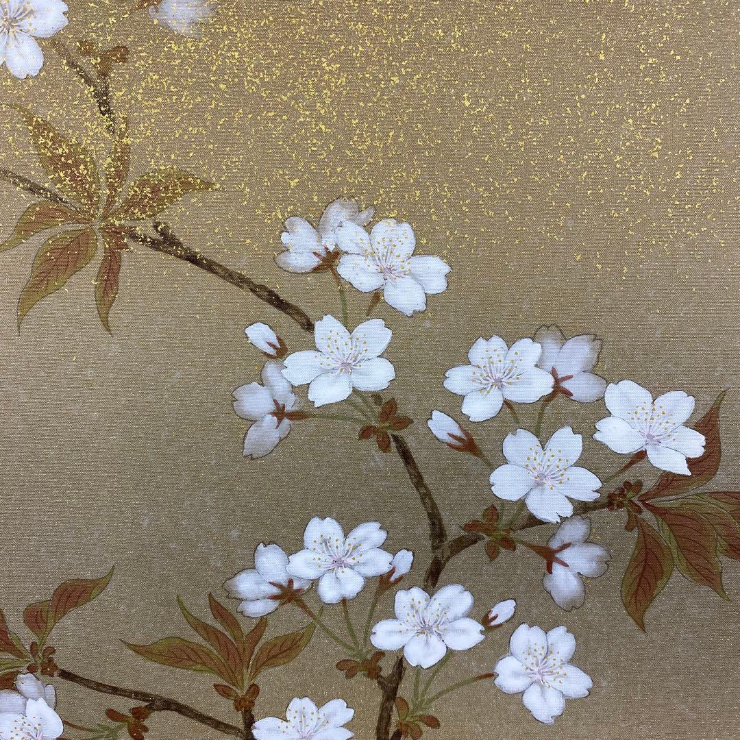 美品 掛け軸 柳沢寿江作 春宵図 桜 共箱 太巻き 縁起物