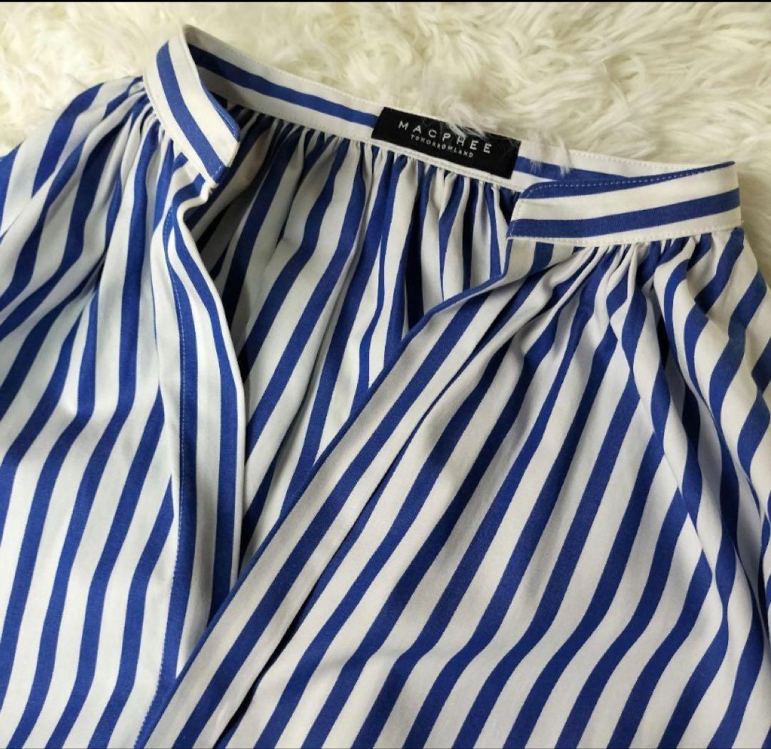 マカフィー　ストライプシャツ　スキッパー　ロングワンピース　36　S
