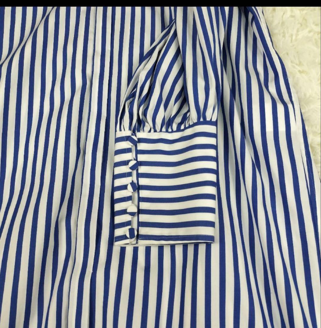 マカフィー　ストライプシャツ　スキッパー　ロングワンピース　36　S