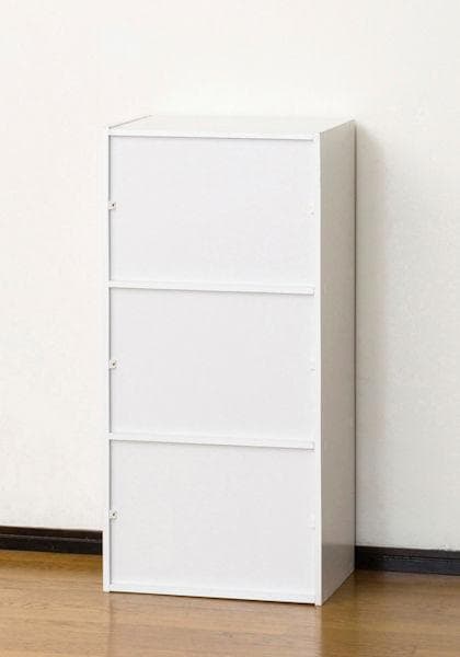 スリムキャビネット鍵付き３段チェスト幅42cm ホワイト系 扉付収納（933）