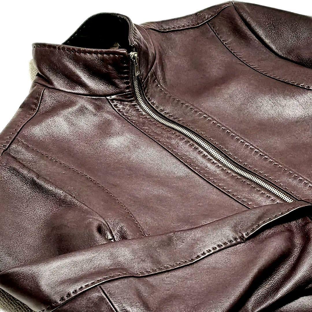 MEN'S BIGI/ ラムレザークロームタンニングジャケット / S/ボルドー