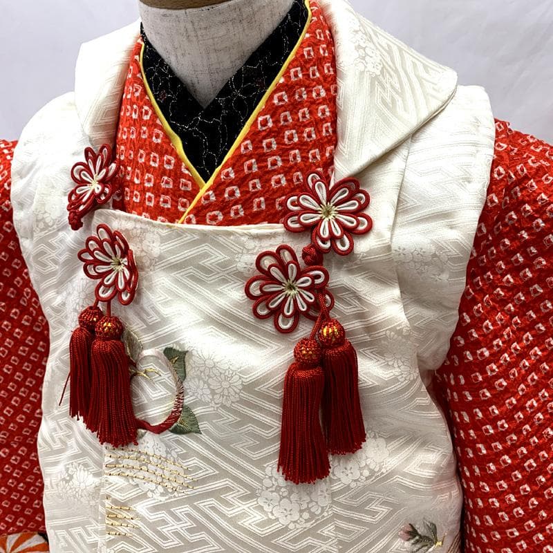 603ag15□七五三 三歳 女児 着物&被布 総絞り 刺繍 毬□状態良好