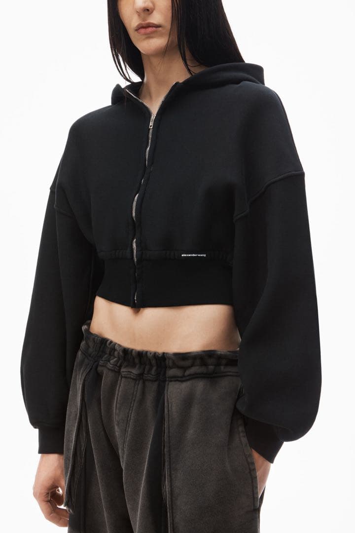 ■alexander wang コットン クロップド ジップアップ フーディー■