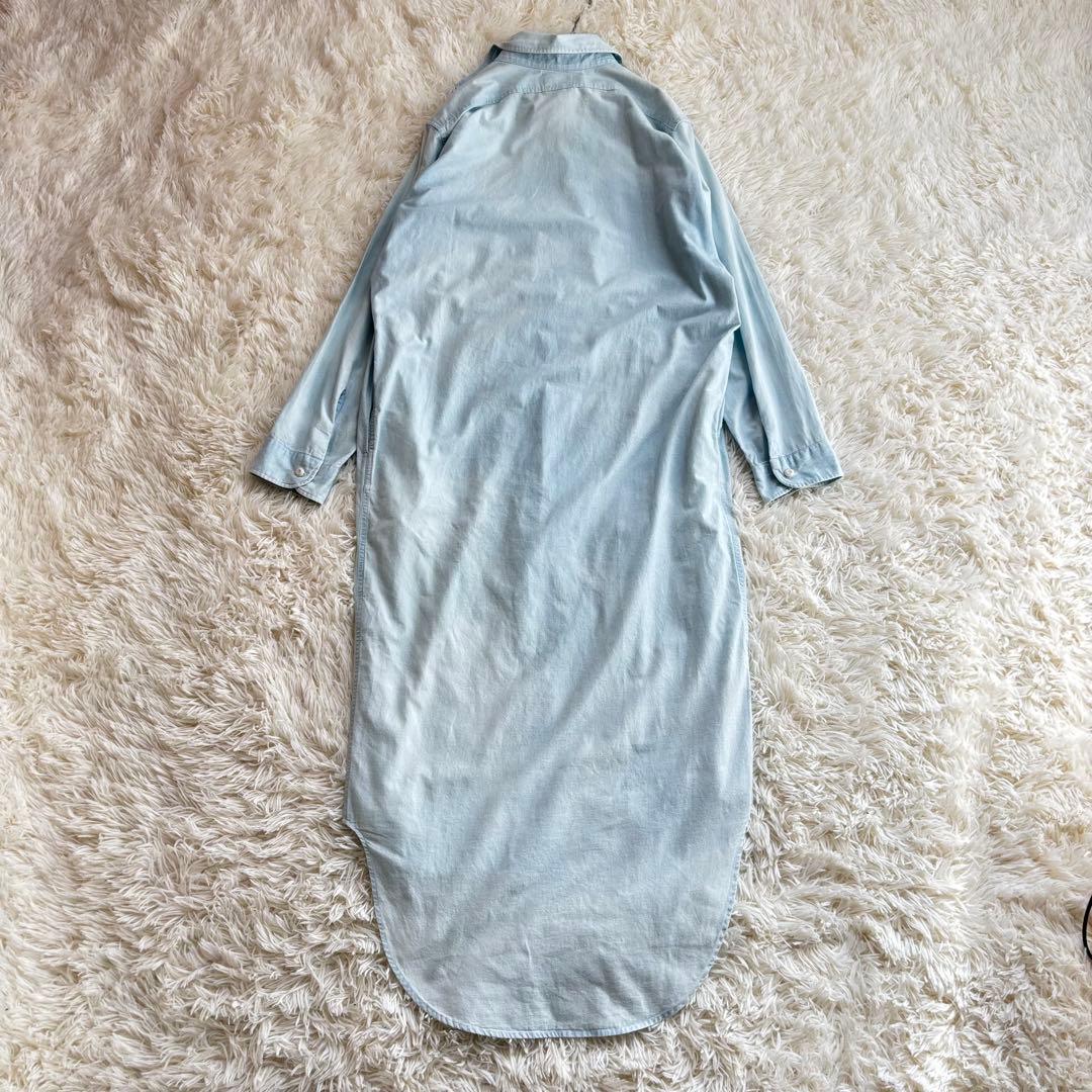 マディソンブルー ハンプトンシャンブレーロングシャツワンピース 水色 rm3