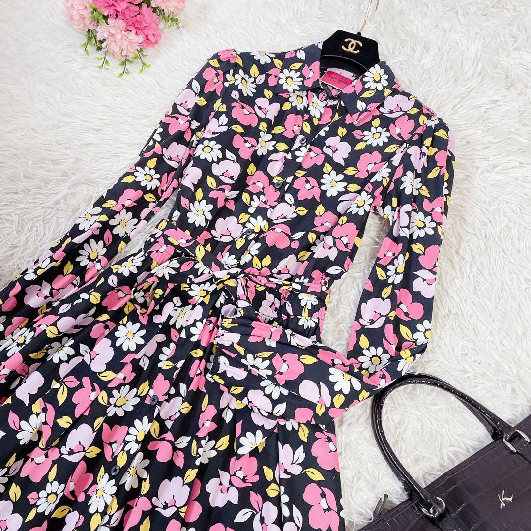 極美品　ケイトスペード　ロング丈シャツワンピース　ベルト付　花柄　デート❤️