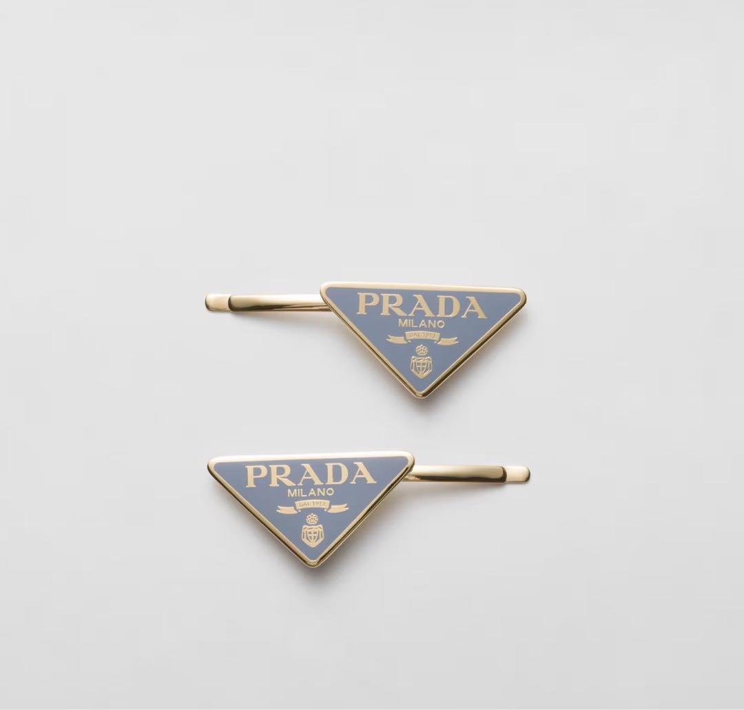 美品 PRADA プラダ メタルヘアピン パールグレー