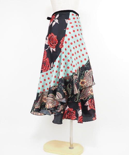 フラメンコ 　巻きスカート ブラック×グリーン