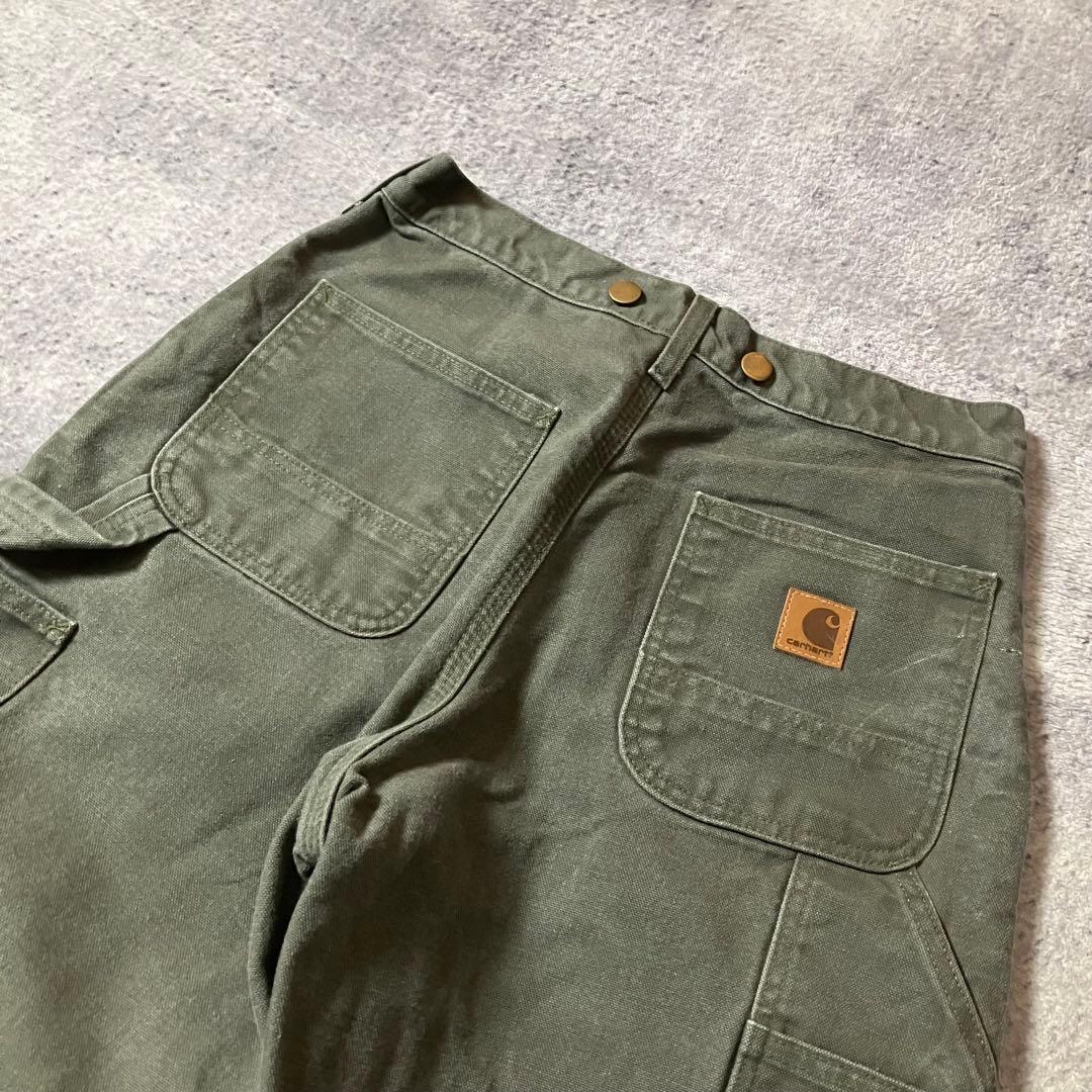 00sCarharttB111カーハート裏地フランネルモスグリーンダックパンツ