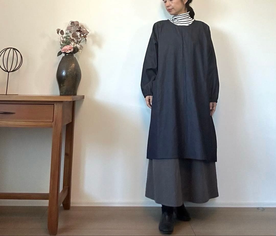 国産デニム生地　おしゃれな割烹着　ブルー系　服作り40年の田舎町仕立屋