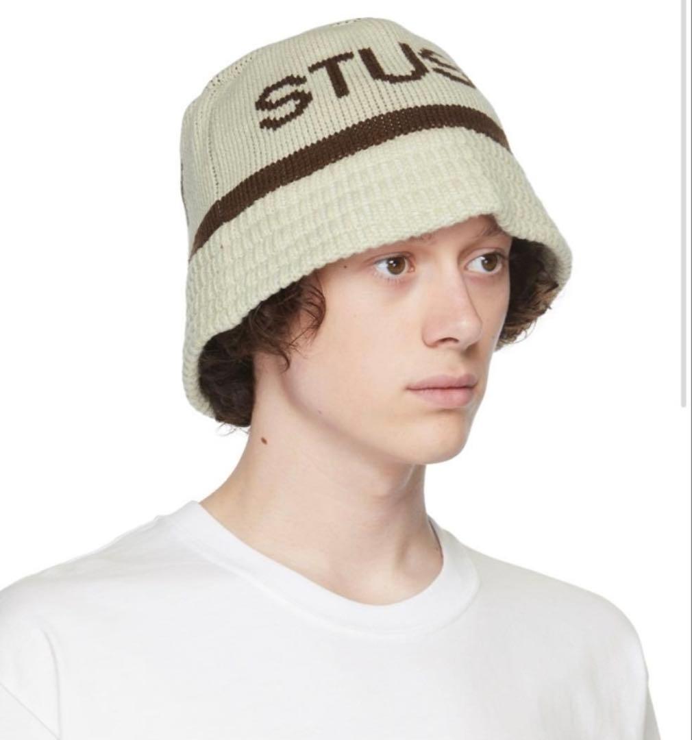STUSSY JACQUARD KNIT BUCKET HAT ナチュラル