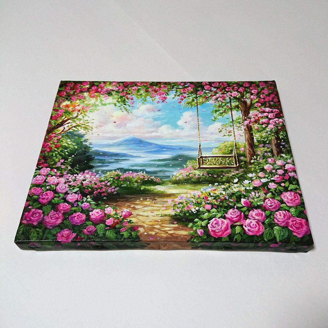【薔薇のアーチ】アクリル画 F3 風景画 絵画