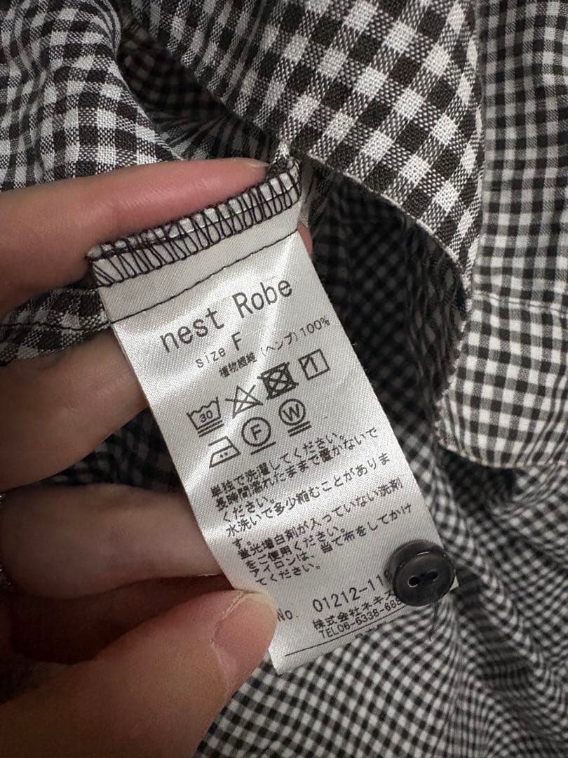 ネストローブ　ヘンプギンガムバルーンスリーブワンピース