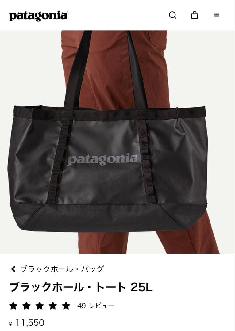 パタゴニア　ブラックホール・トート 25L