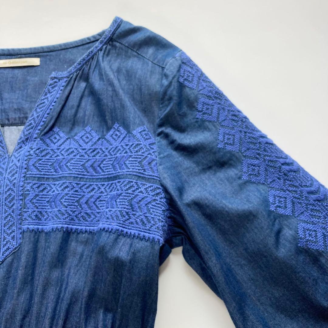 （s3）ヌキテパ 　デニム刺繍ワンピース　着丈129　インディゴ