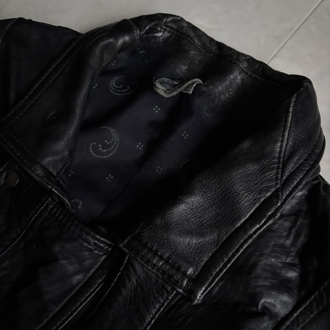 90s vintage 本革 レザーブルゾン 黒 L チンストラップ ゆったり