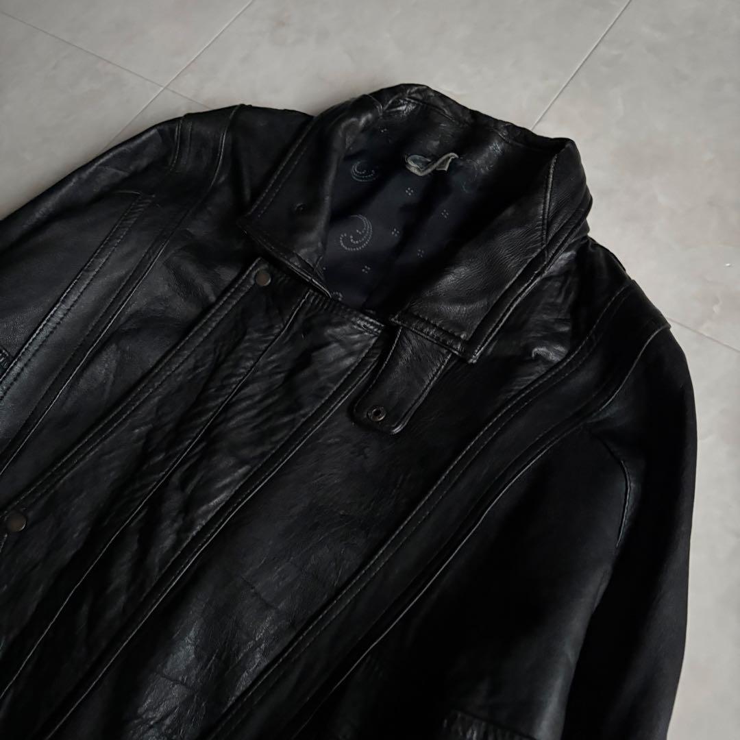 90s vintage 本革 レザーブルゾン 黒 L チンストラップ ゆったり
