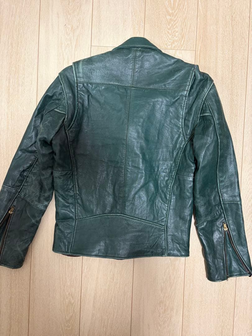 【80s〜90s】VictoriaLeatherカナダ製ダブルライダース42深緑