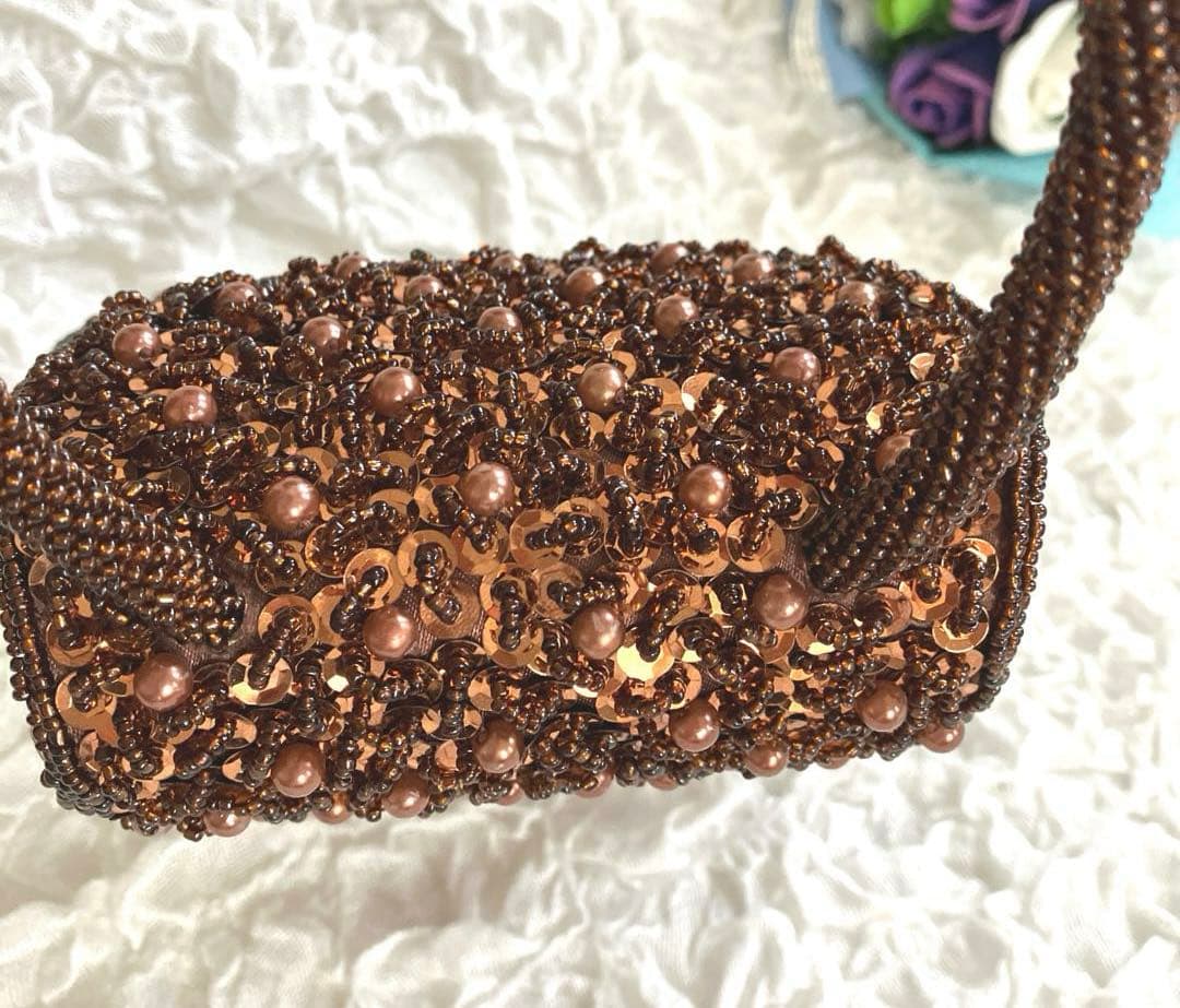 Kashiwaba Beads ビーズ装飾 パーティーバッグ　ゴールド