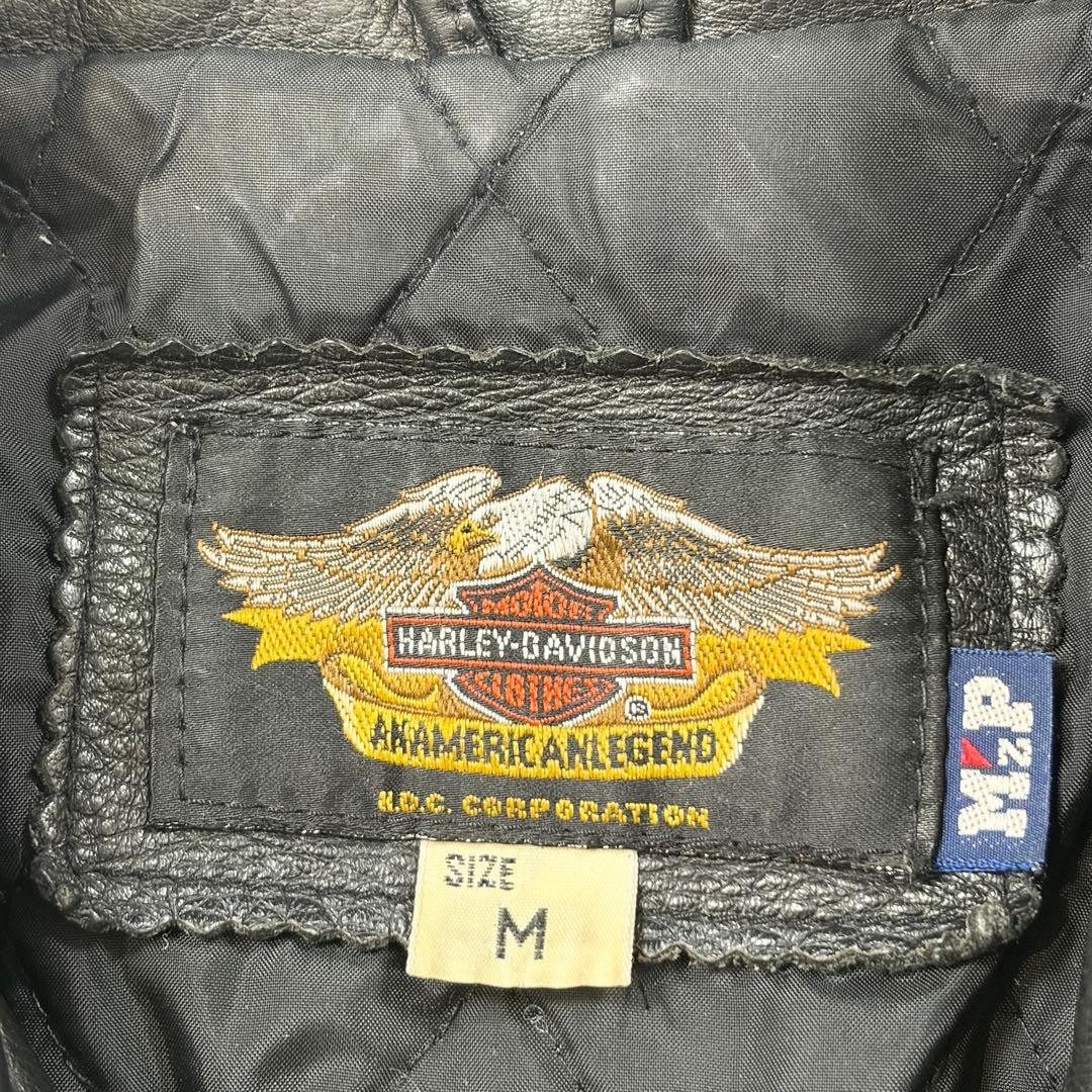 ハーレーダビッドソン エンボスロゴ 鷲 ダブルライダースジャケット レース 黒M