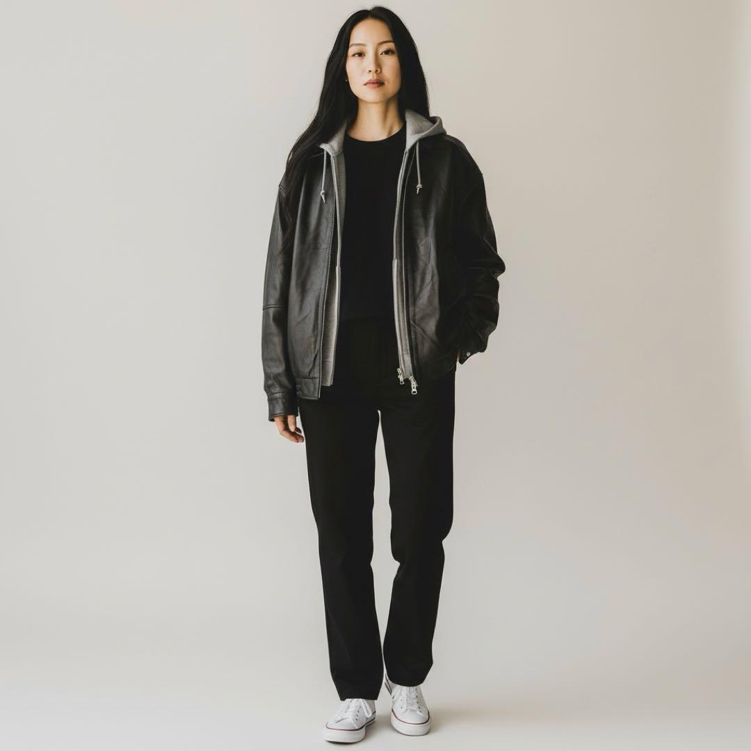 【未使用 タグ付き】BEAMS ワイドフィット レザージップブルゾン Lサイズ