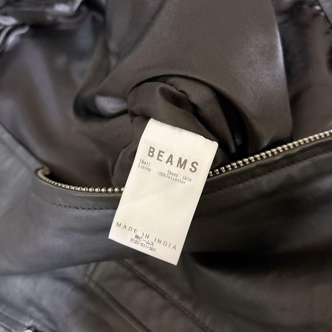 【未使用 タグ付き】BEAMS ワイドフィット レザージップブルゾン Lサイズ