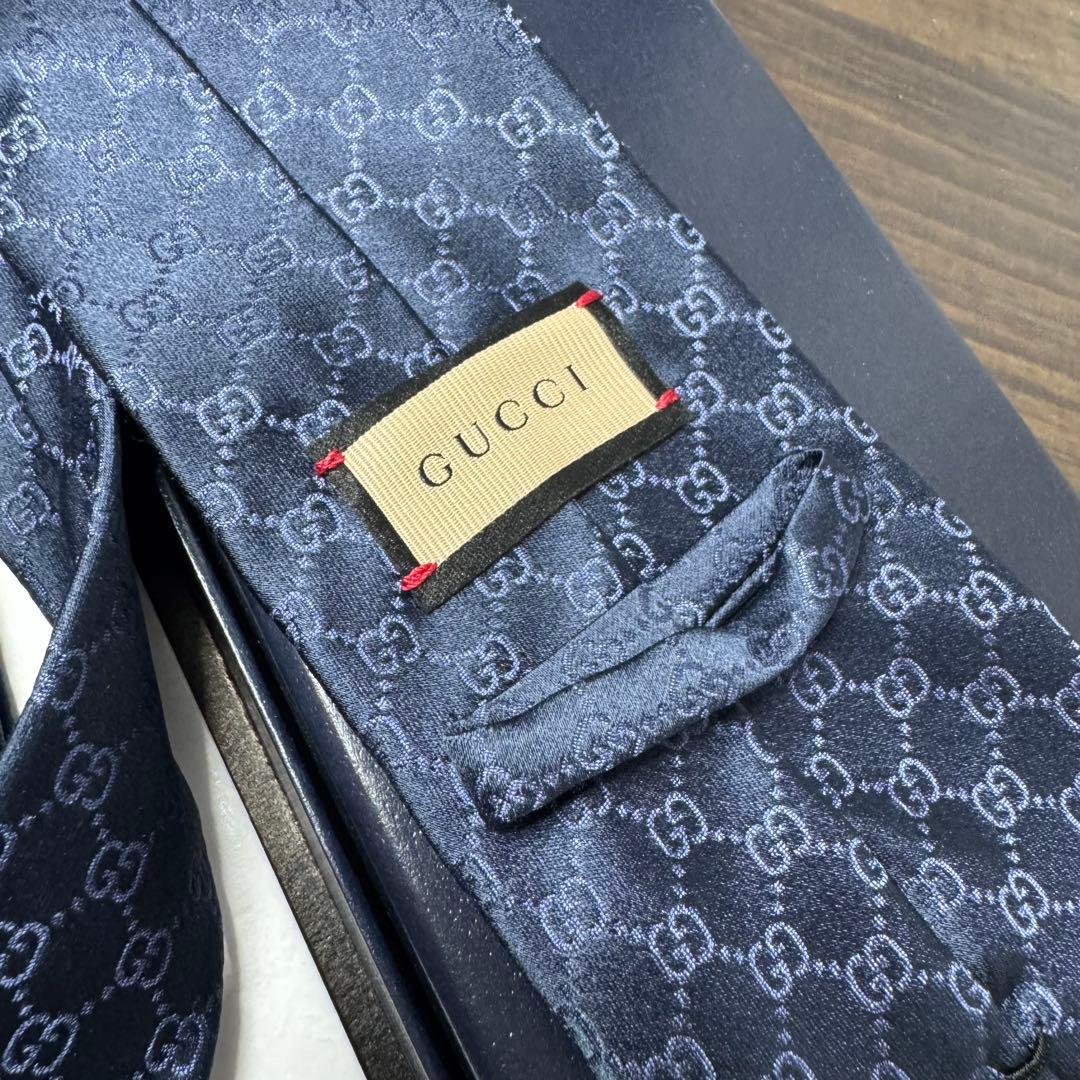最高級 GUCCI グッチ GG柄 ネクタイ シェリーライン ベルト柄 ネイビー