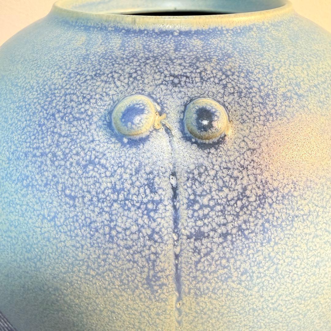 真作 原田省平 青釉 丸壺 花器 オブジェ 現代陶芸 刻印有 唯一無二 原田窯