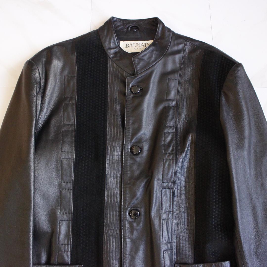 BALMAIN ラムレザージャケット Lサイズブラック ロゴボタン