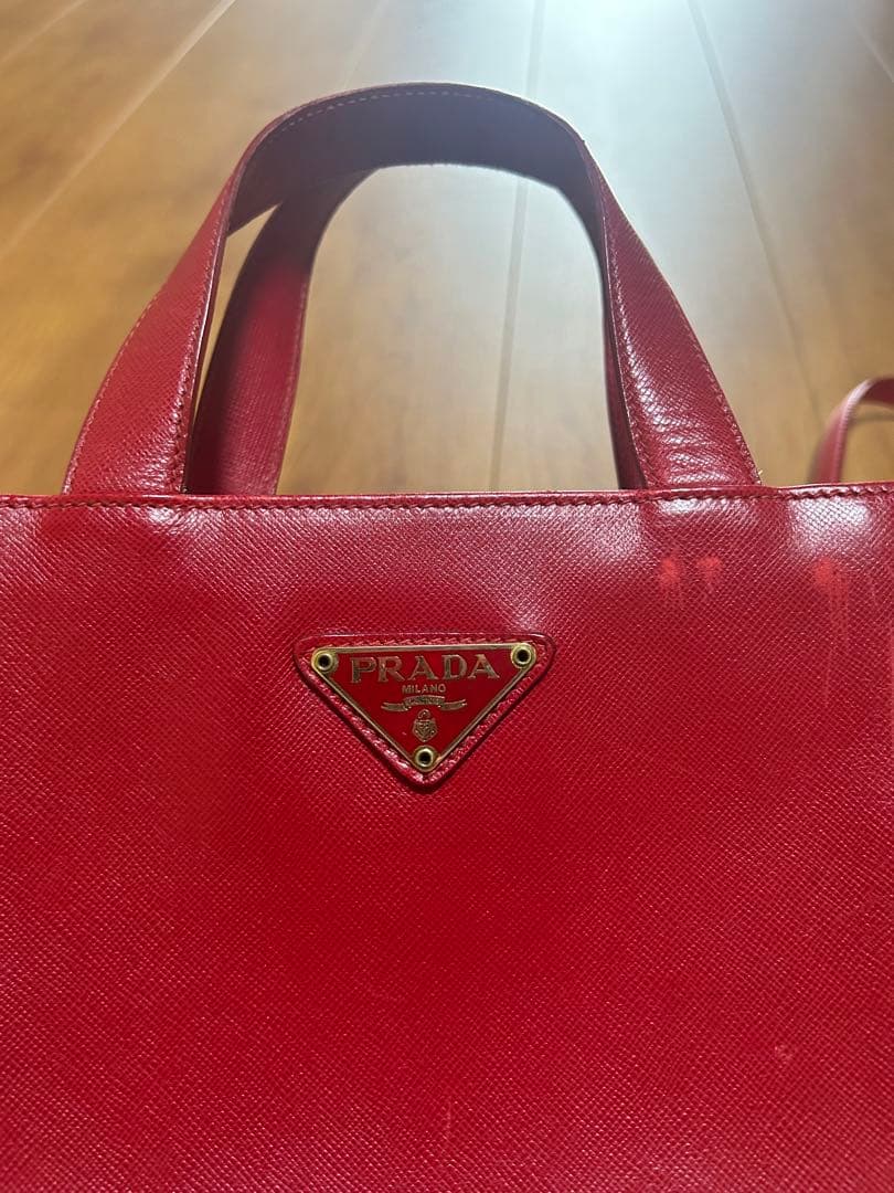 PRADA 赤 ハンドバッグ ショルダー付き
