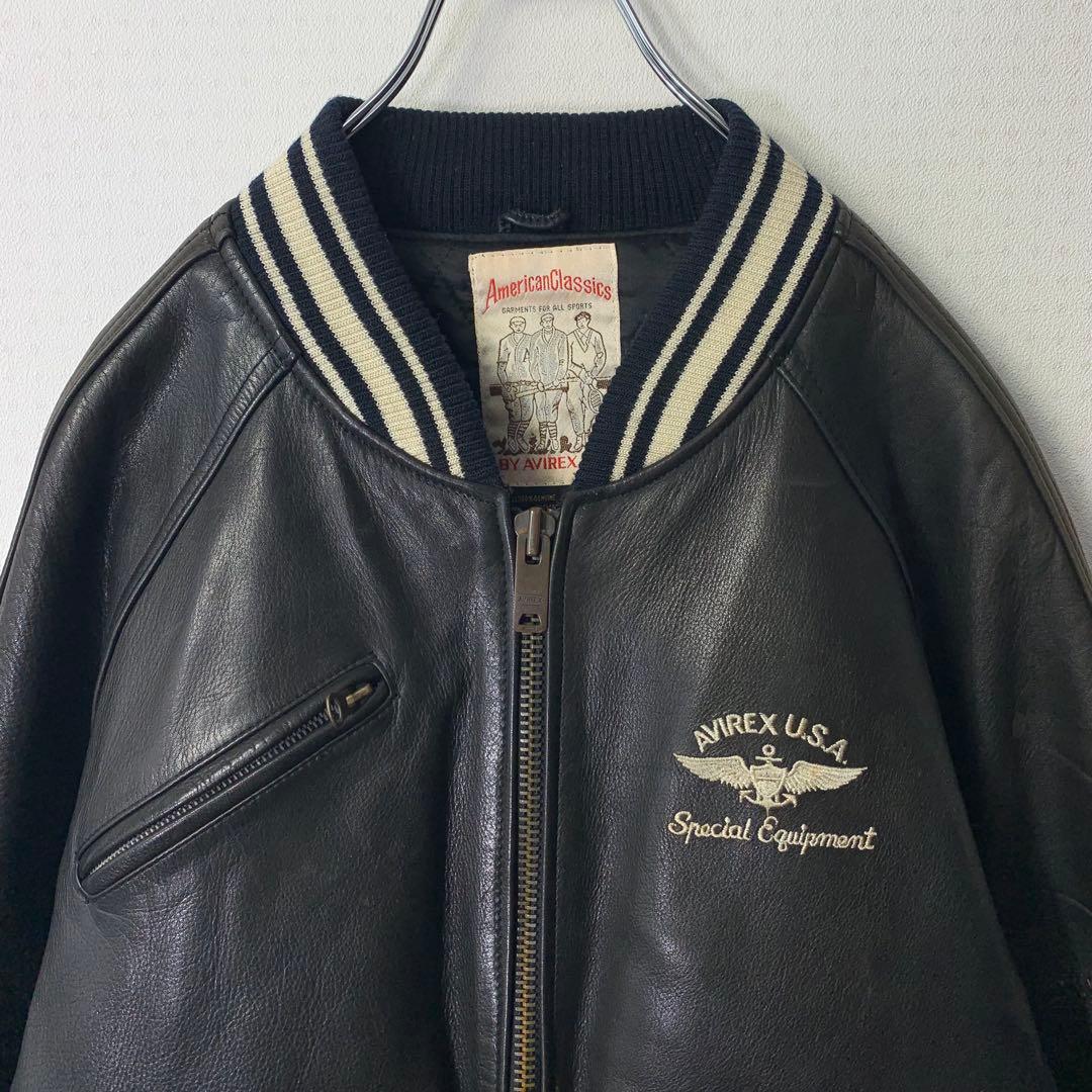 80s avirex leather varsity jacket S 刺繍