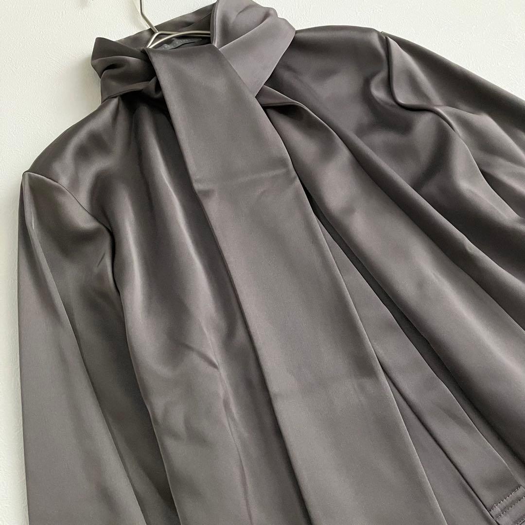 theory luxe サテンシャツワンピース　ボウタイ　比翼ボタン　38