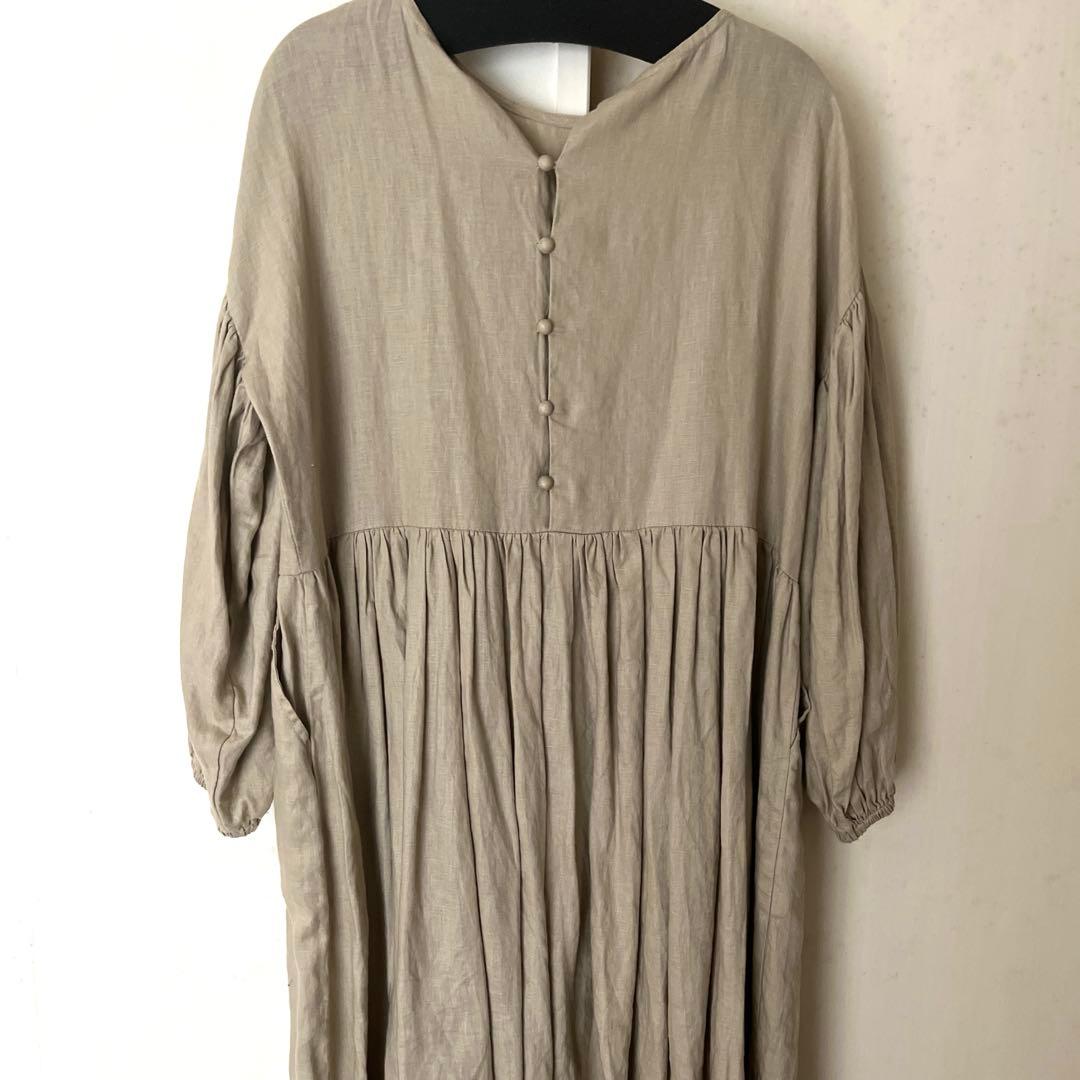 SALE リネン100％ボリューム袖ワンピース