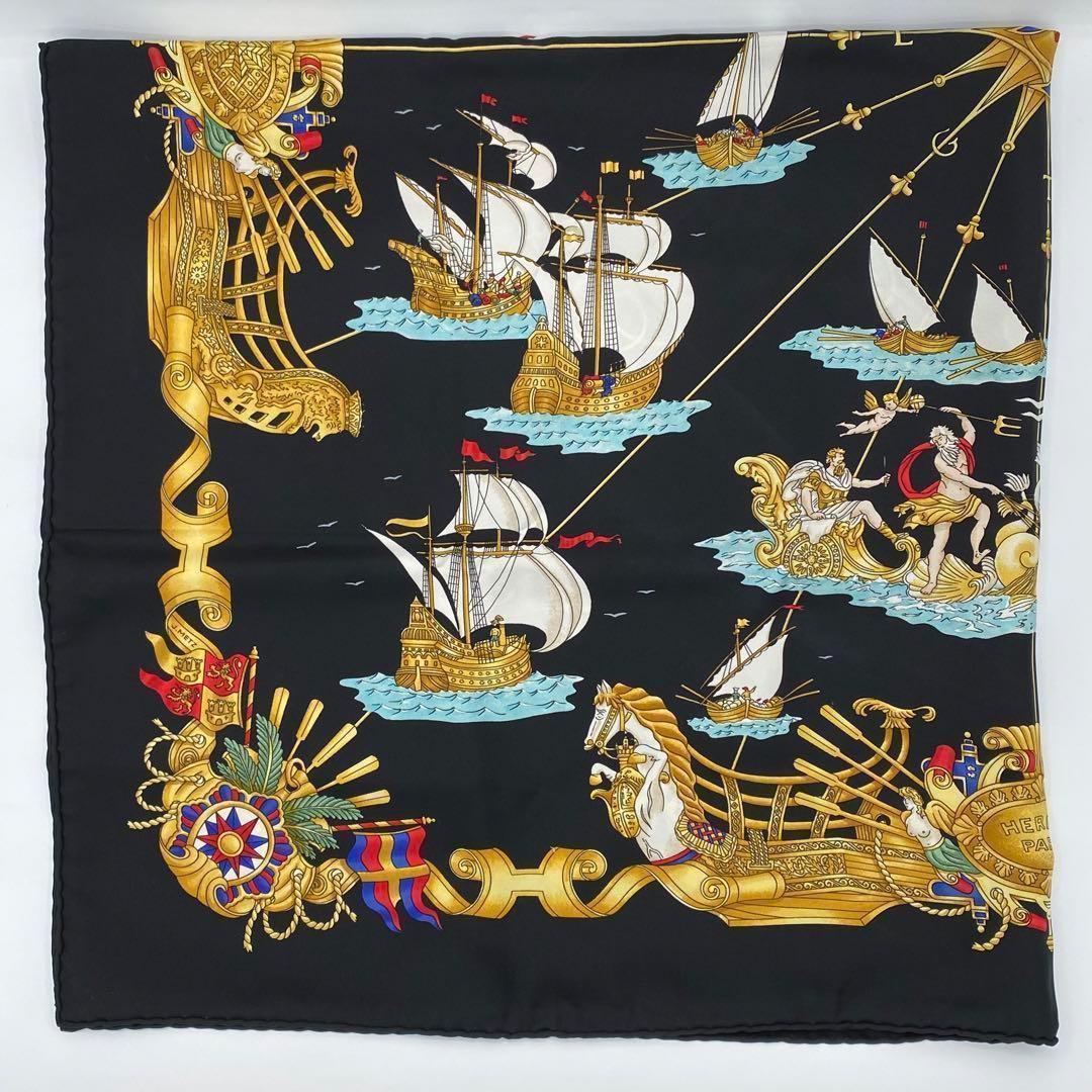 エルメス カレ90 VOILES DE LUMIERE 光の帆船 スカーフ 黒色