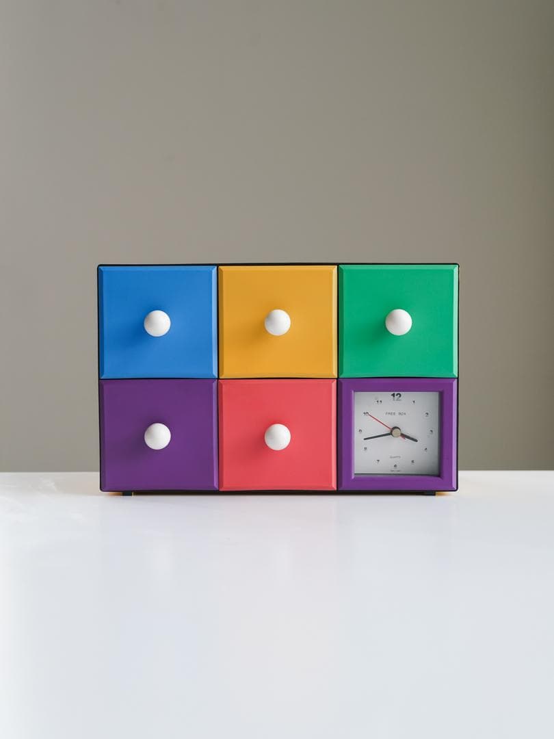 ヴィンテージ ポストモダン ボックスクロック/収納付き置時計 レトロポップ
