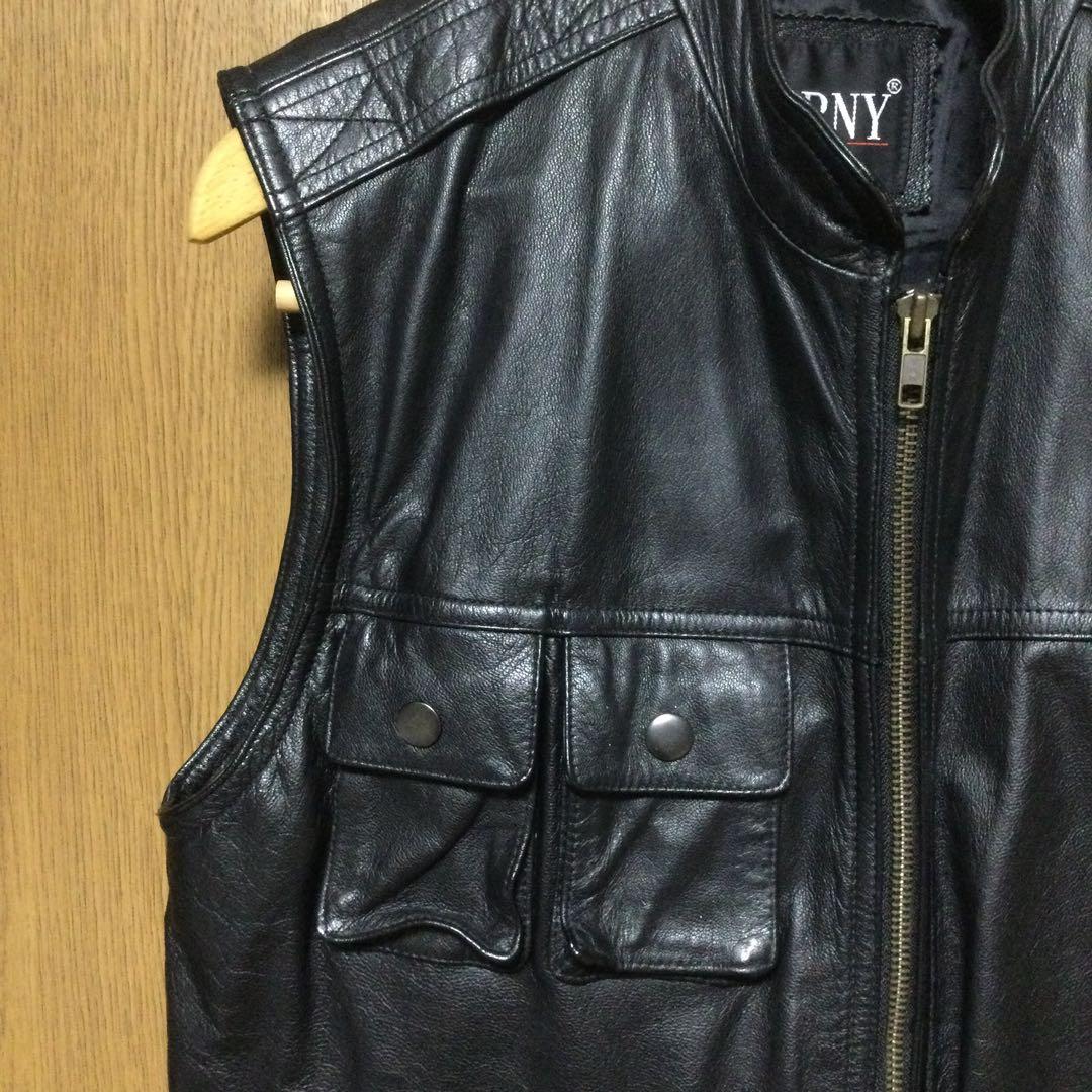 【古着ヴィンテージ】GIVERNY マルチポケット黒レザーベストハンティング L