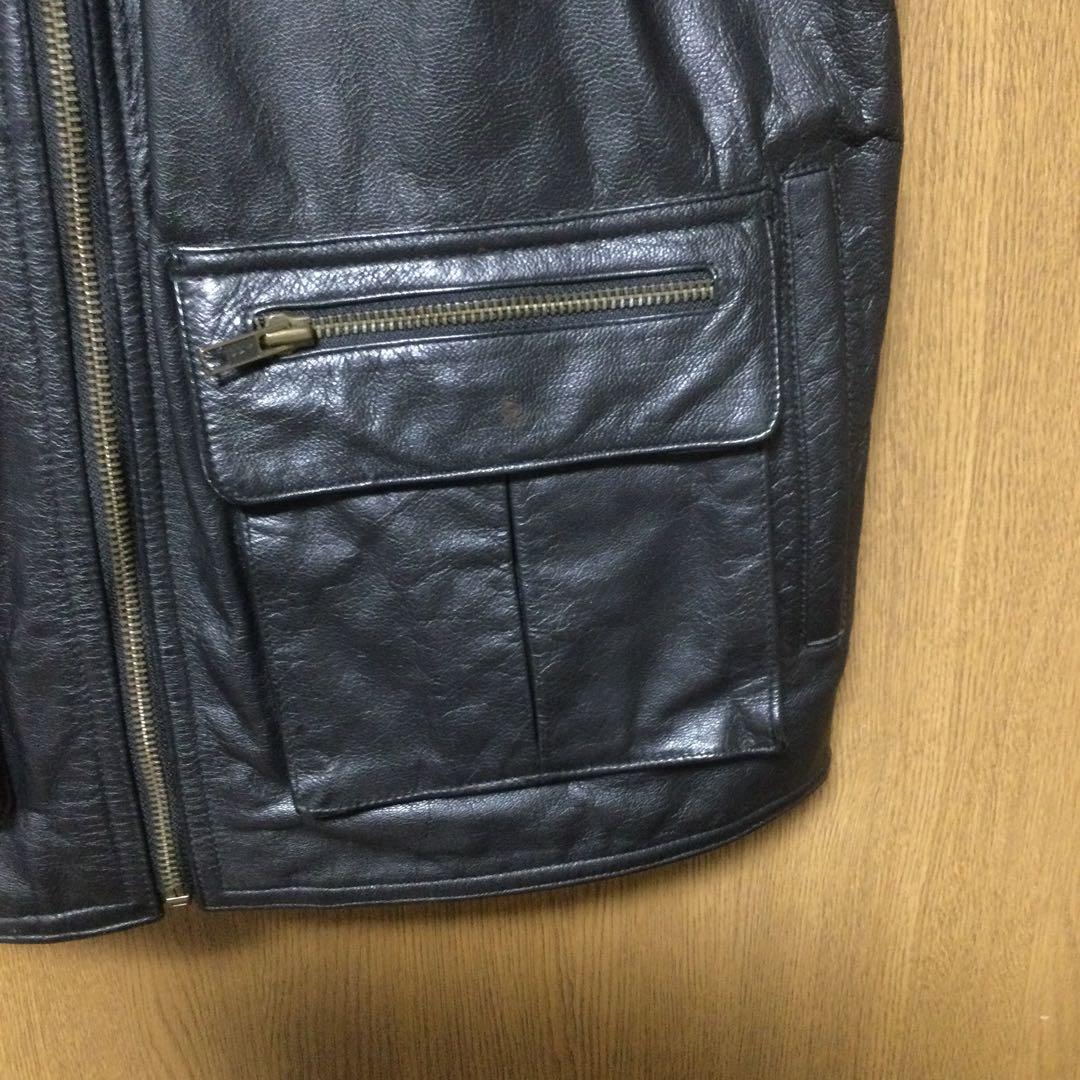 【古着ヴィンテージ】GIVERNY マルチポケット黒レザーベストハンティング L