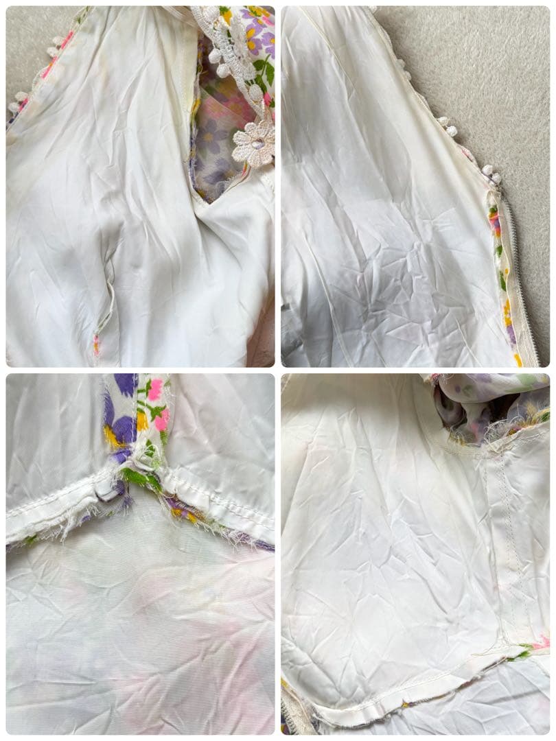 花柄レース装飾Vネックマキシワンピース　ロマンティック　ヴィンテージ