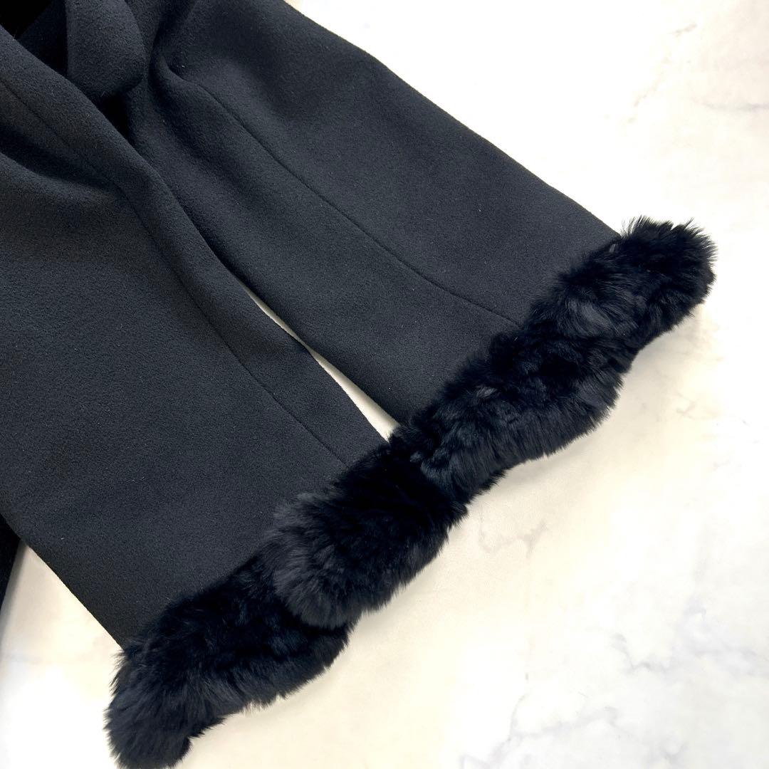 【美品】TO BE CHIC カシミヤ混 フレアコート ファー付 黒