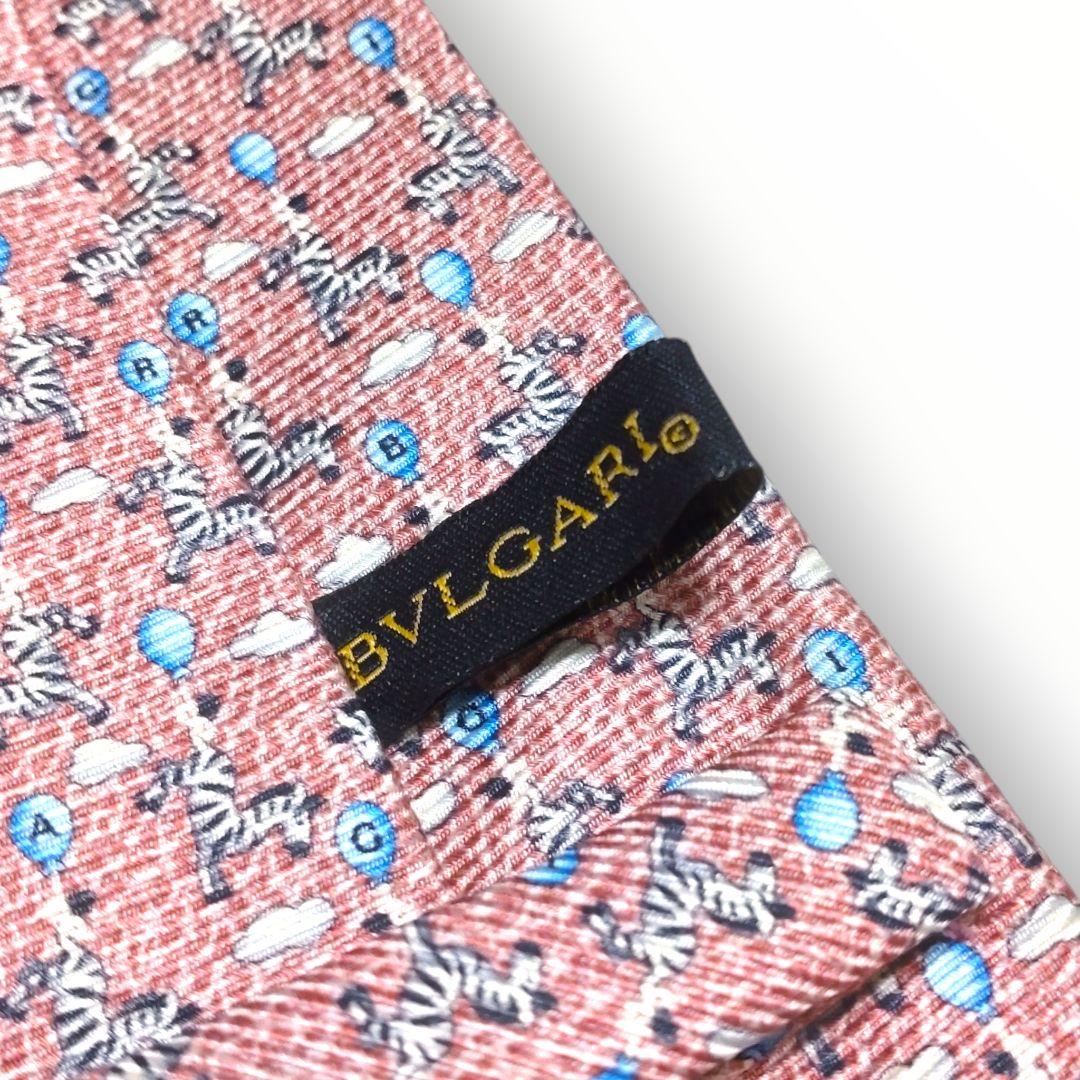 ✨美品✨BVLGARI ブルガリ　ネクタイ　小紋柄　ピンク　セッテピエゲ　シルク