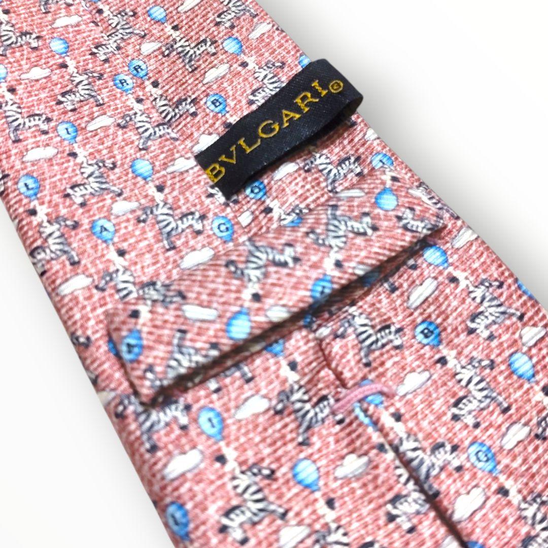✨美品✨BVLGARI ブルガリ　ネクタイ　小紋柄　ピンク　セッテピエゲ　シルク