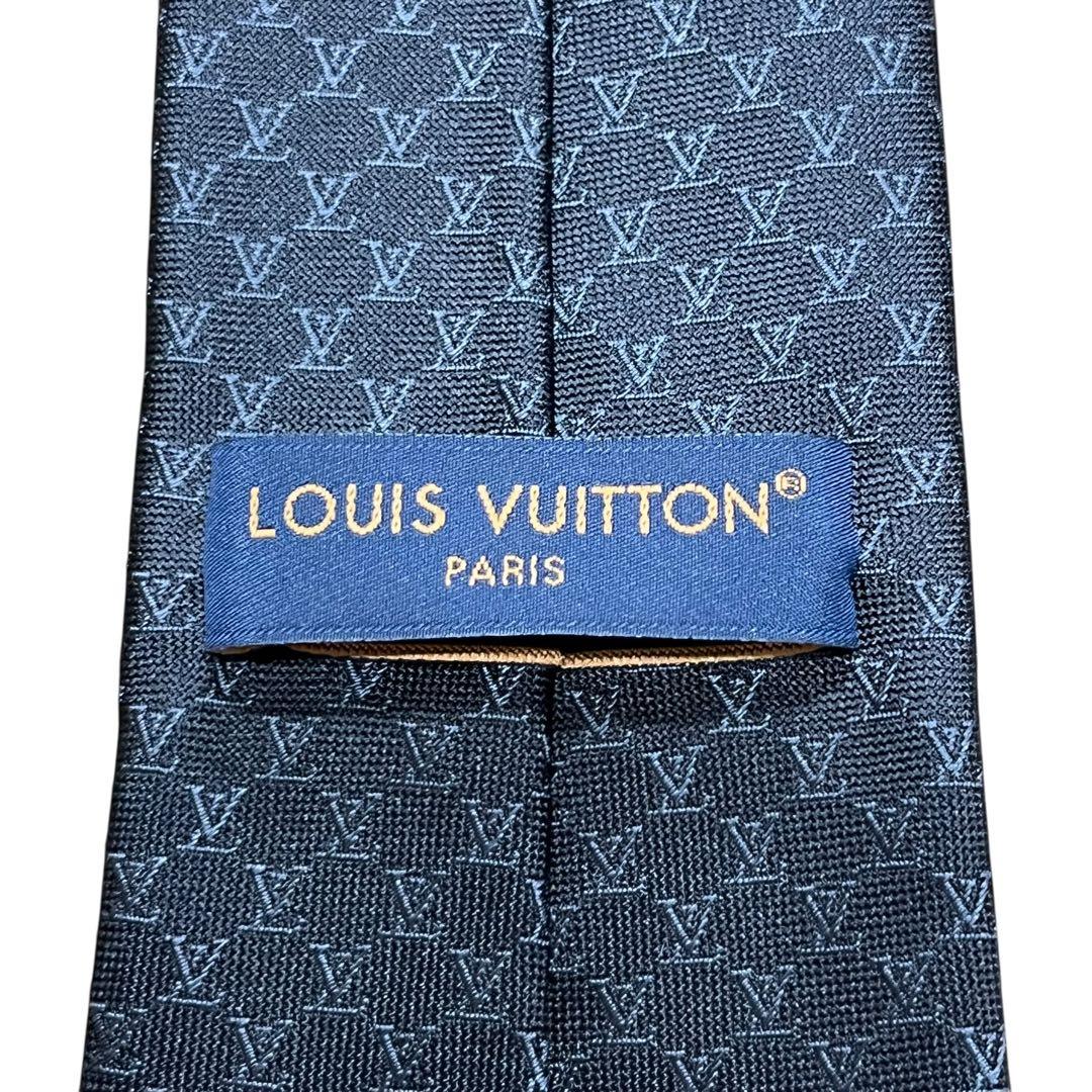 極美品　ルイヴィトン　ネクタイ　LVロゴ　フィッシュネット　黒　クラヴァット