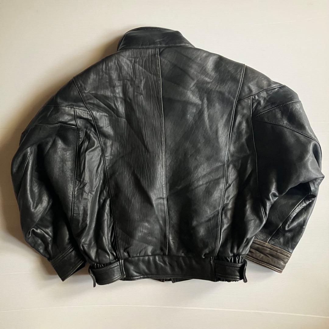80s 90s archive 柔らか本革短丈レザーボンバージャケット黒sy2k