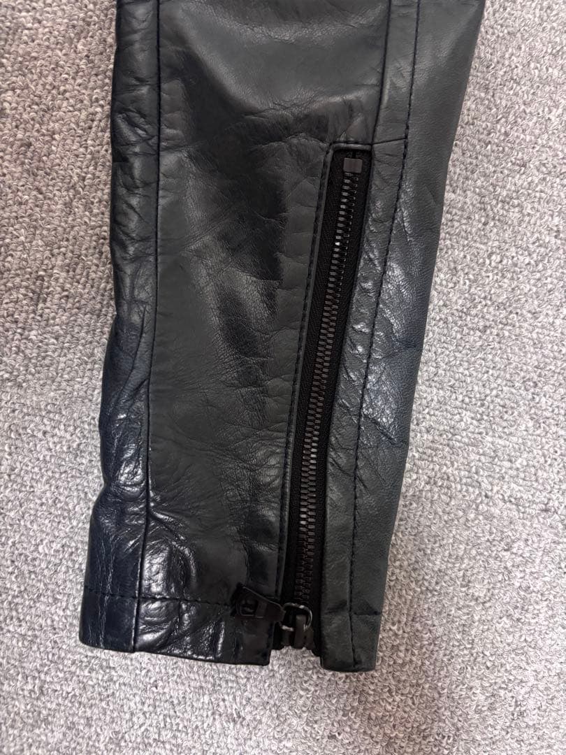 【美品】NO ID. 馬革 ホースレザーネイビー ダブルジップ レザージャケット