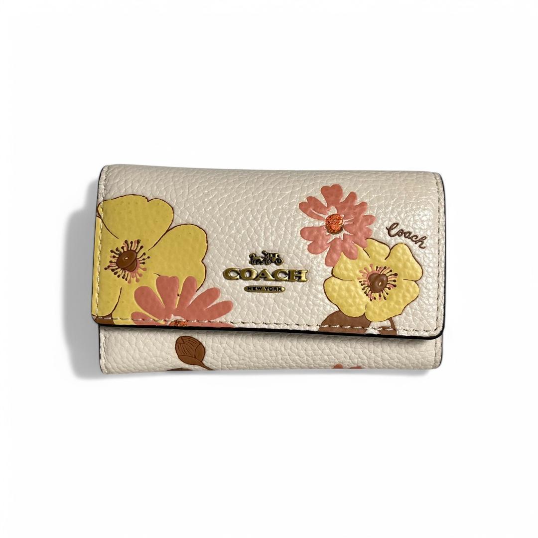 極美品　コーチ　6連キーケース　シグネチャー　ブラウン　花柄　レザー