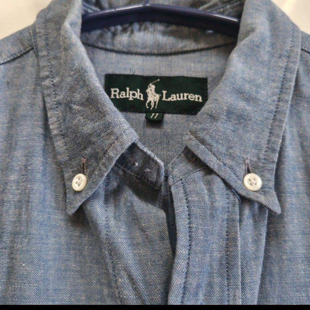 RALPH LAUREN ギャザーロングシャツワンピース ベルト付 ロゴ刺繍