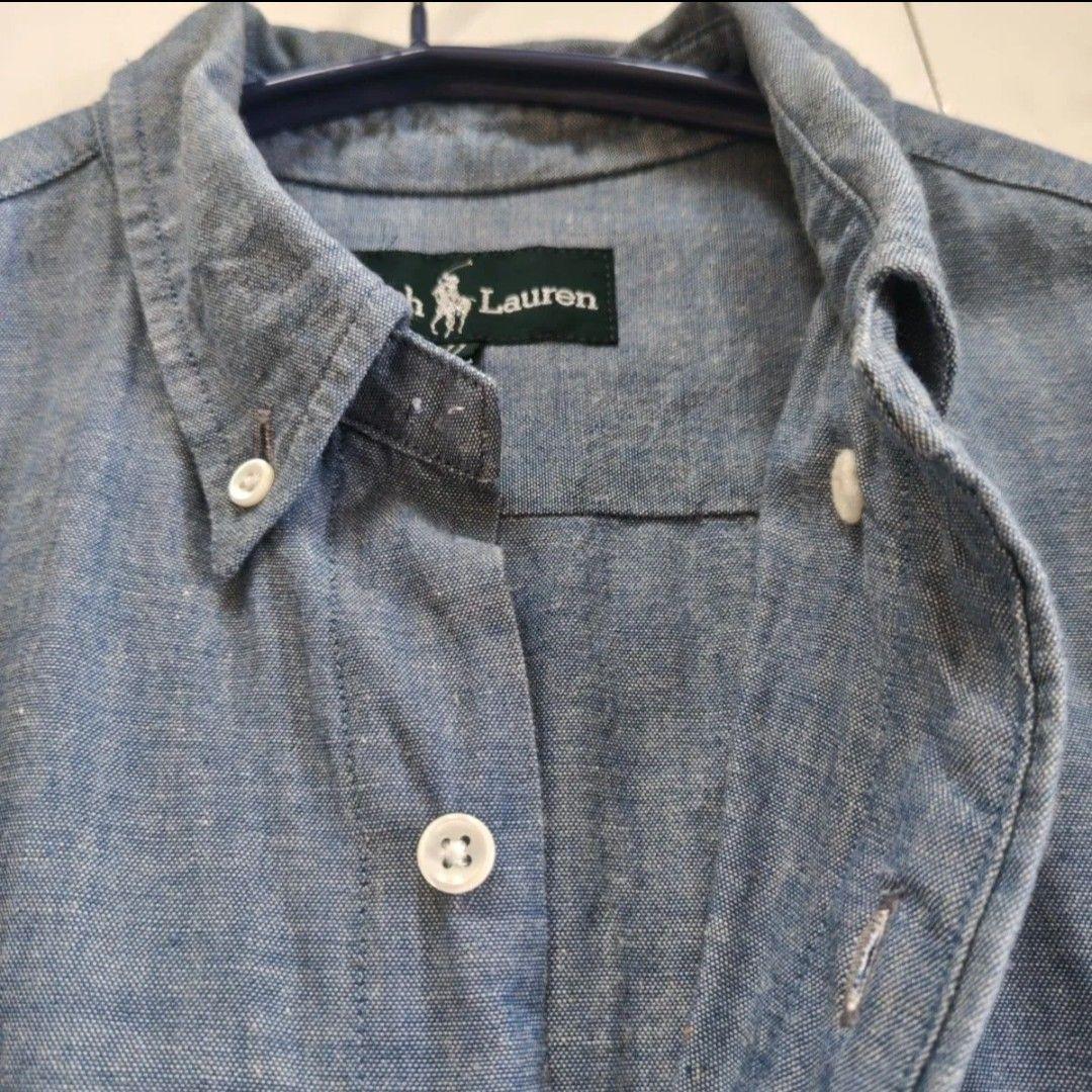 RALPH LAUREN ギャザーロングシャツワンピース ベルト付 ロゴ刺繍