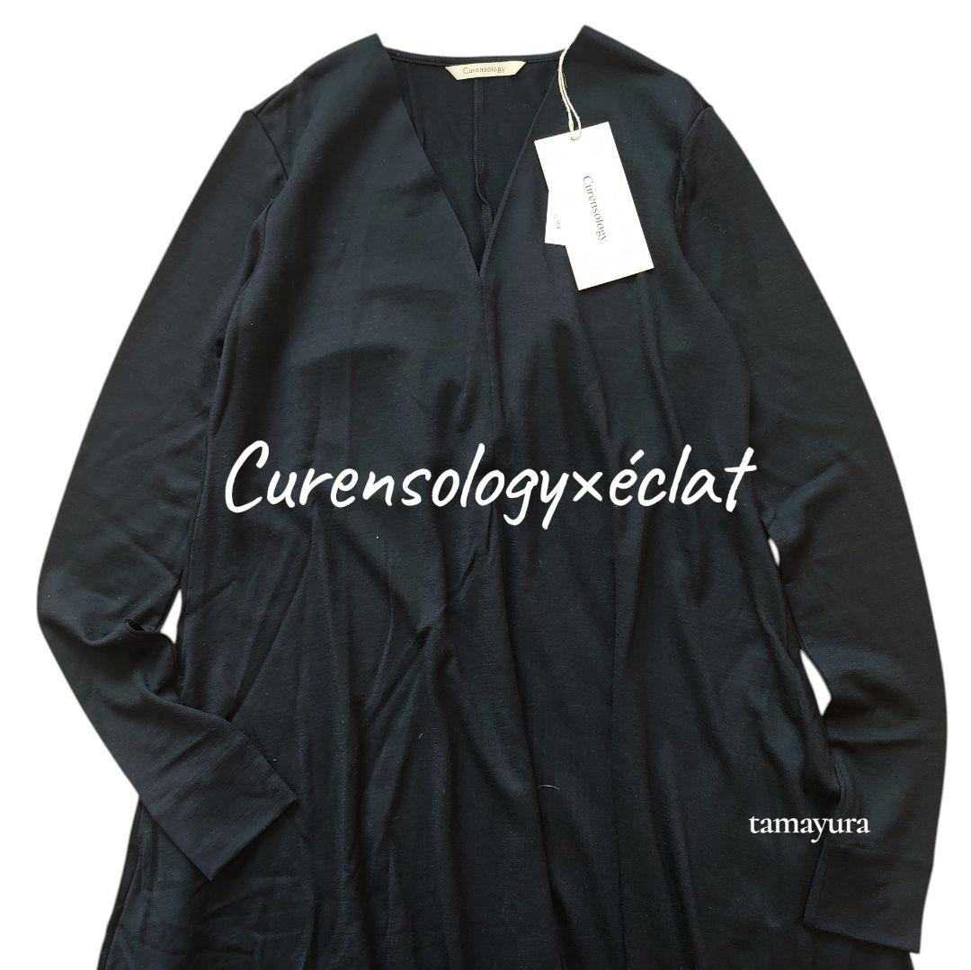 新品 Curensology‪✕‬eclat別注/Vネックフレアワンピース 黒