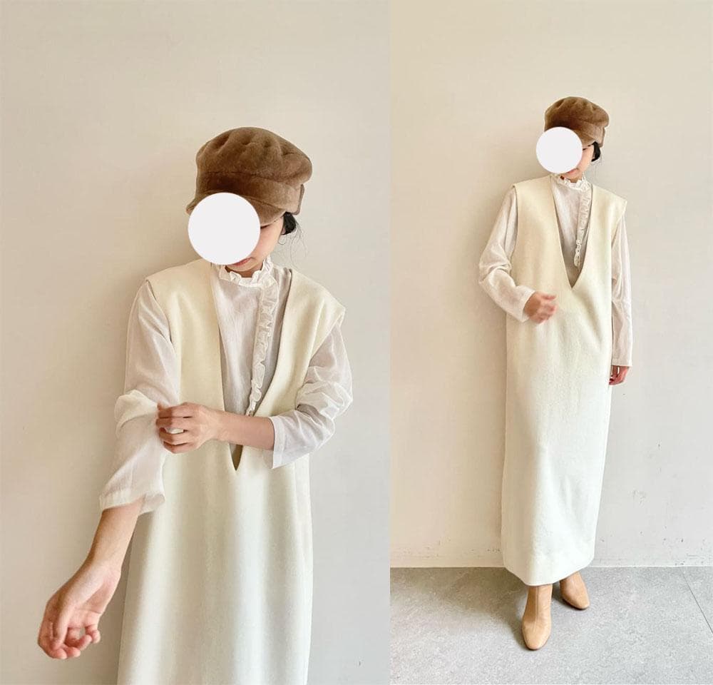 美品 ウィムガゼット 3,8万円 ウールのマキシワンピース ホワイト E472