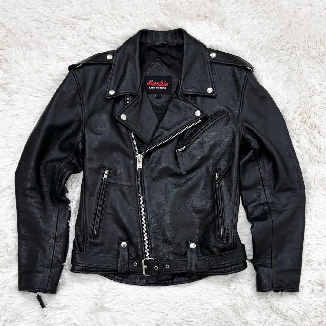 Rookie Leathers 水牛革 ダブルライダースジャケット 黒 ベルトL